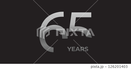 Sharp angled number 65 years in silver, strong geometric logo reflects experience, achievement. Corporate badge for 40-year milestones, commemorative branding. Vector illustration. Sharp angled number 65 years in silver, strong geometric logo reflects experience, achievement. Corporate badge for 40-year milestones, commemorative branding. Vector illustration. 126201403