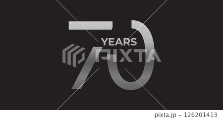 Sharp angled number 70 years in silver, strong geometric logo reflects experience, achievement. Corporate badge for 70-year milestones, commemorative branding. Vector illustration. 126201413