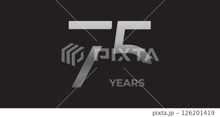 75 years milestone branding, anniversary logo in gradient metallic, evokes legacy, strength, excellence. Modern event design, brand legacy celebrations, institutional heritage. Vector illustration. 126201419