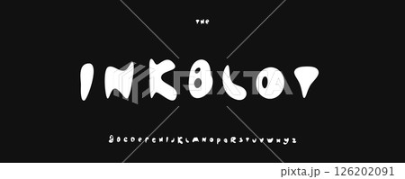 Blobby liquid font, surreal splash letters, abstract soft-edged alphabet with bold twist, playful experimental feel for standout creative graphics, immersive youth identity. Vector typeset. 126202091