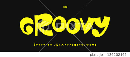 Groovy Font with Witty Letters, Funky Retro Letters, 70s Style Alphabet for Happy Vibes Design, Music Poster Font, Creative Titles, Colorful Print Letters, Playful Typography. Vector Typeset 126202163
