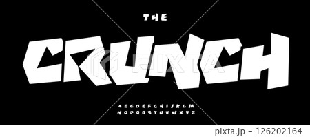 Crunch Font, Bold Comic Typeface, Cartoon Style Letters for Youth Typographic Design, Stickers, Game Titles, Urban Posters. Pop Art Fun Typography. Creative Outline Characters. Vector typeset 126202164