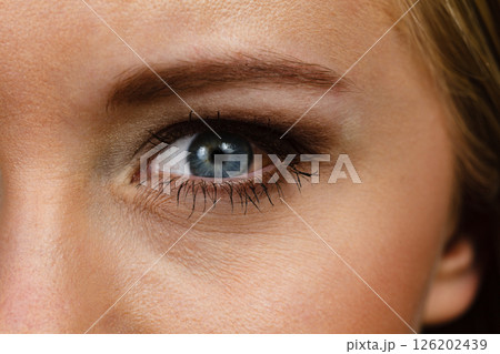 Close up female eye with red spot 126202439