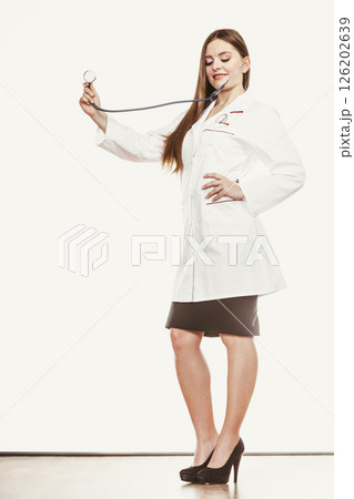 Smiling woman medical doctor with stethoscope. 126202639