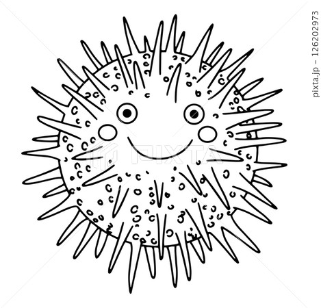 Coloring book. Cute sea urchin character. Vector illustration in doodle style. 126202973