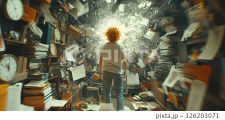 Surrounded by chaos, losing touch with self amidst endless tasks and distractions 126203071