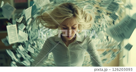 Overwhelmed by tasks and disconnected from self in chaotic whirlwind 126203093