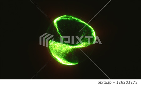 Vibrant green glowing sphere with dynamic plasma swirl on a black background, representing energy or AI core Vibrant green glowing sphere with dynamic plasma swirl on a black background, representing energy or AI core 126203275