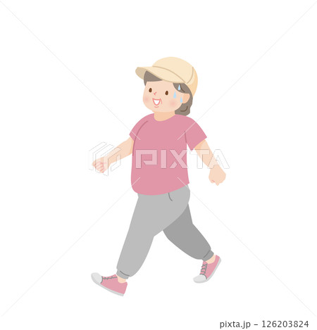 ウォーキングをする太った中年女性のイラスト素材 ウォーキングをする太った中年女性のイラスト素材 126203824