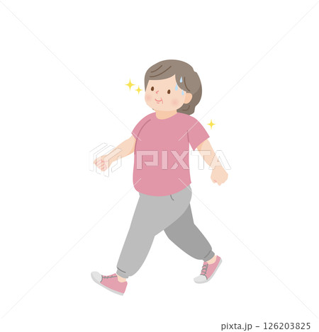ウォーキングをする太った中年女性のイラスト素材 ウォーキングをする太った中年女性のイラスト素材 126203825