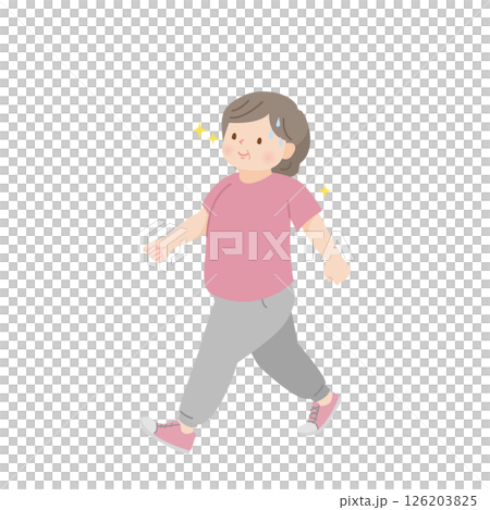 一位肥胖的中年婦女走路的插圖素材 126203825