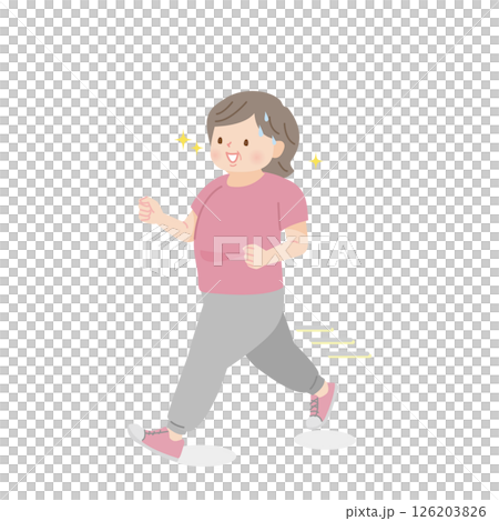 Illustration material of a fat middle-aged woman running 126203826