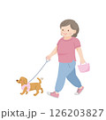 犬の散歩をしている太った中年女性 犬の散歩をしている太った中年女性 126203827