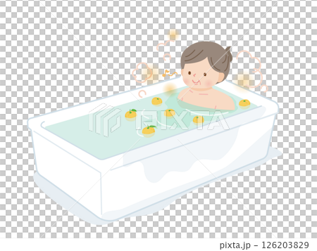 A middle-aged woman relaxing in a yuzu bath 126203829