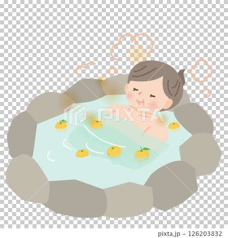 A middle-aged woman relaxing in a yuzu bath 126203832