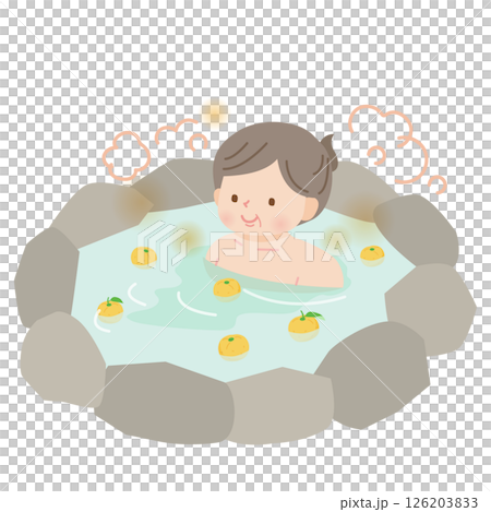 一位中年婦女在柚子浴中休息 126203833