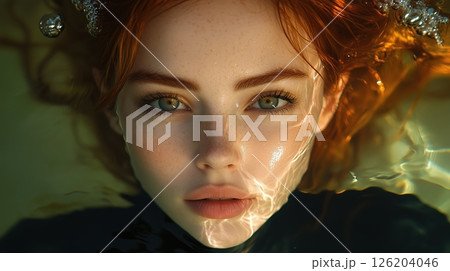 Stunning underwater shooting featuring a captivating young woman with red hair 126204046