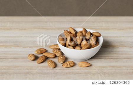 Almonds on a Wooden Table. 3D Rendering. Almonds on a Wooden Table. 3D Rendering. 126204366