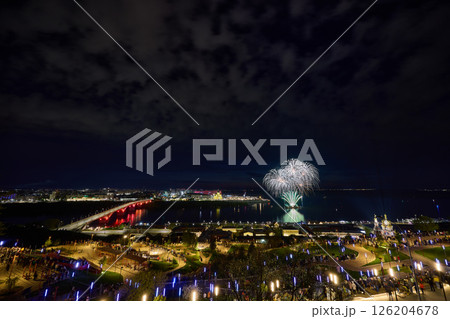 Colorful Fireworks Over Strelka: Kanavinsky Bridge and Alexander Nevsky Cathedral. 9 May 126204678