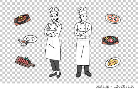 制服を着た男女の料理人の立ち姿 126205116