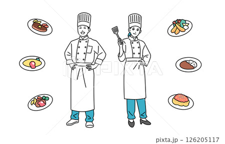 制服を着た男女の料理人の立ち姿 126205117