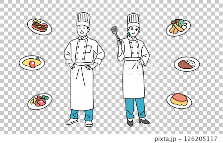 制服を着た男女の料理人の立ち姿 126205117