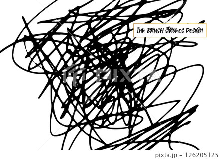Ink brush strokes background. Grunge Brush strokes Background. Grunge texture Background. Abstract Black and white grunge texture. Vector brush stroke texture. Black ink, paint splatter. 126205125
