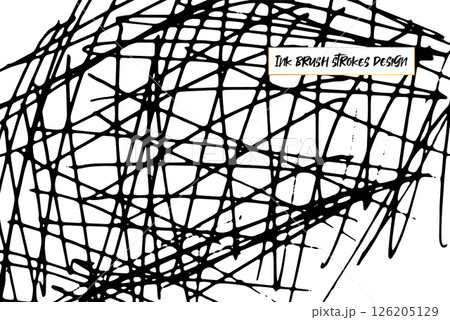 Ink brush strokes background. Grunge Brush strokes Background. Grunge texture Background. Abstract Black and white grunge texture. Vector brush stroke texture. Black ink, paint splatter. 126205129