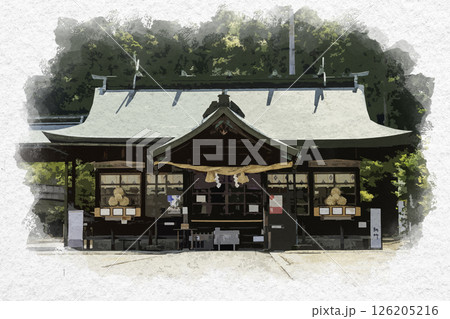 水彩画風 安仁神社 拝殿 岡山県岡山市 水彩画風 安仁神社 拝殿 岡山県岡山市 126205216