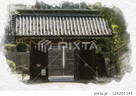 水彩画風　安仁神社　随身門　岡山県岡山市 126205345