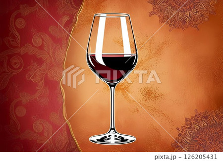 ワイングラスに入った赤ワインのおしゃれなイラスト 126205431
