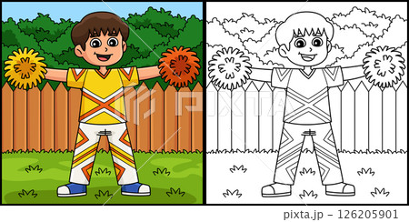 Male Cheerleader T Position Coloring Illustration Male Cheerleader T Position Coloring Illustration 126205901