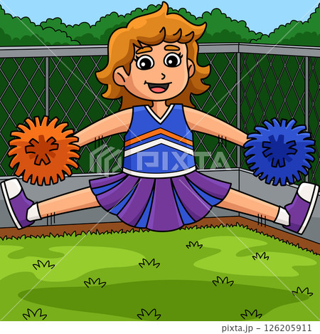Female Cheerleader Toe Touch Jump Colored Cartoon Female Cheerleader Toe Touch Jump Colored Cartoon 126205911