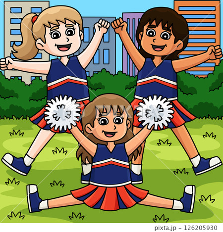 Female Cheerleader Squad Colored Cartoon Female Cheerleader Squad Colored Cartoon 126205930