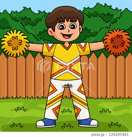 Male Cheerleader T Position Colored Cartoon Male Cheerleader T Position Colored Cartoon 126205981