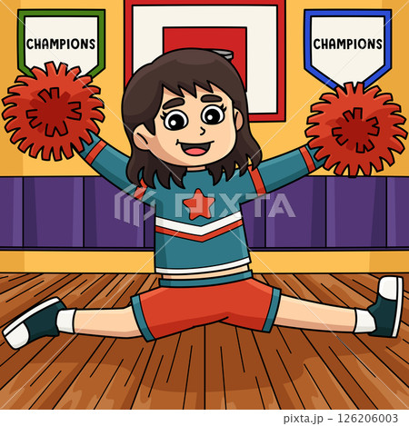 Female Cheerleader doing Splits Colored Cartoon Female Cheerleader doing Splits Colored Cartoon 126206003