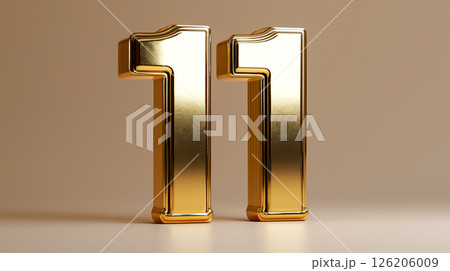 Gold metal number 11 displayed prominently against a neutral background 126206009