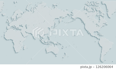 白くて立体的な世界地図。太平洋を中心とした構図。 白くて立体的な世界地図。太平洋を中心とした構図。 126206064