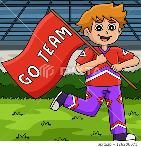 Male Cheerleader Holding a Flag Colored Cartoon Male Cheerleader Holding a Flag Colored Cartoon 126206073