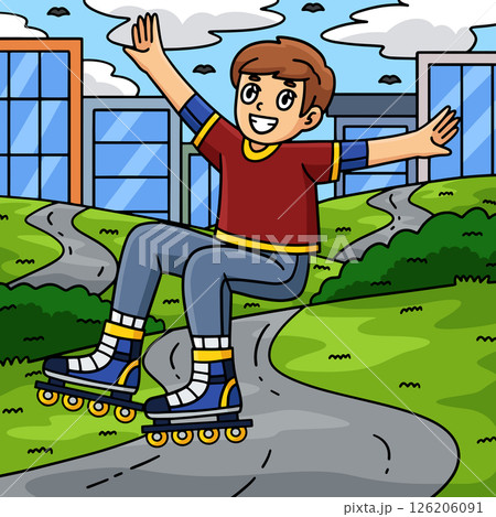 Inline Skater Jumping Off the Ground Colored Inline Skater Jumping Off the Ground Colored 126206091