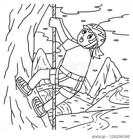 Bouldering Girl Looking Down from Climb Coloring  126206160