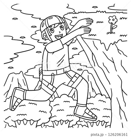Bouldering Boy Hanging the Edge of Rock Coloring  126206161