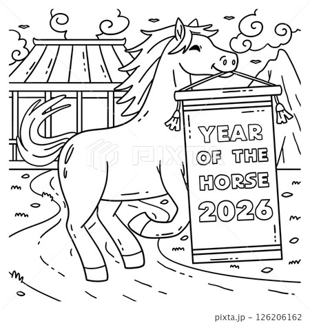 Year of the Horse 2026 Coloring Page for Kids  126206162