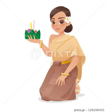 Illustration of a woman at Loy Kratong Festival in Thailand. Illustration of a woman at Loy Kratong Festival in Thailand. 126206433