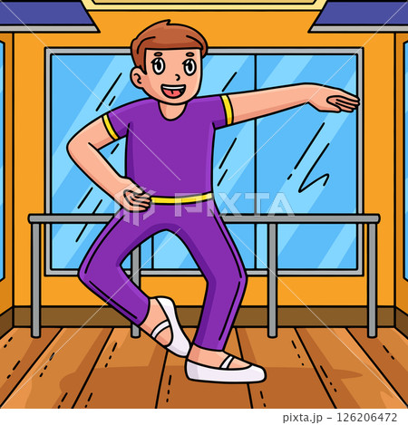 Ballet Danseur in a Bouncing Step Colored Cartoon  126206472