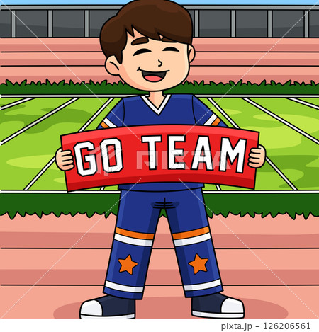 Male Cheerleader Holding a Banner Colored Cartoon Male Cheerleader Holding a Banner Colored Cartoon 126206561