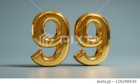 Golden number 99 displayed against a soft blue background 126206630