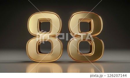 Elegant golden number 88 displayed on a sleek surface 126207144