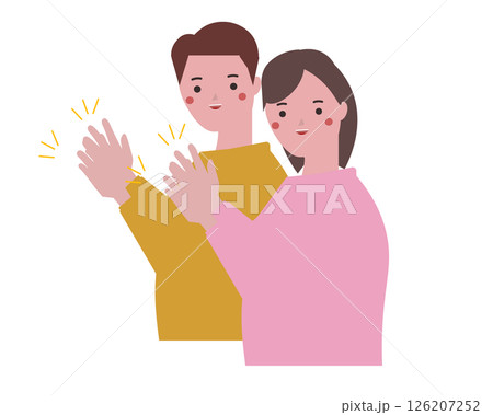 笑顔で拍手する男性と女性。ベクターイラスト	 126207252
