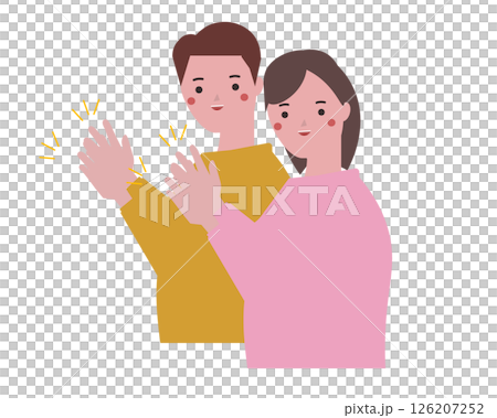 笑顔で拍手する男性と女性。ベクターイラスト	 126207252
